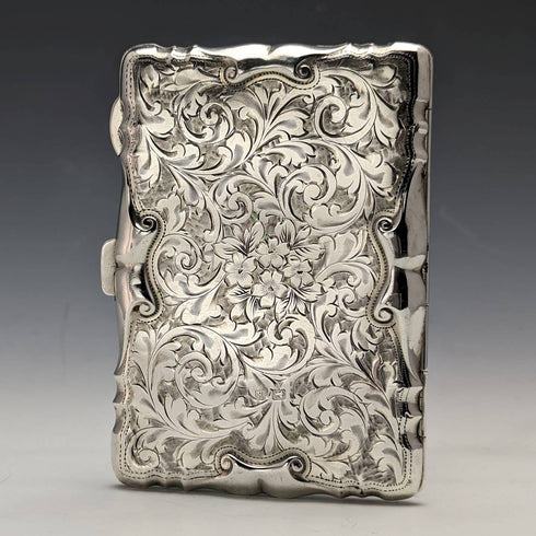1909 British Antique Sterling Silver Card Case 63g Cohen and Charles